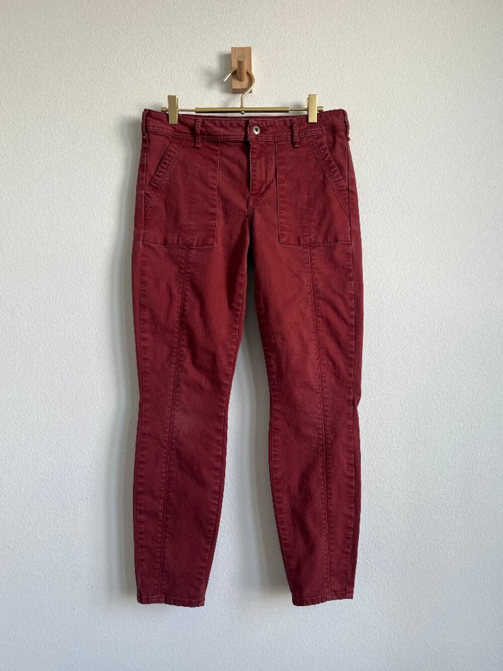 by Anthropologie Boho Granola Girl Utility Rust Stretch Skinny Jeans